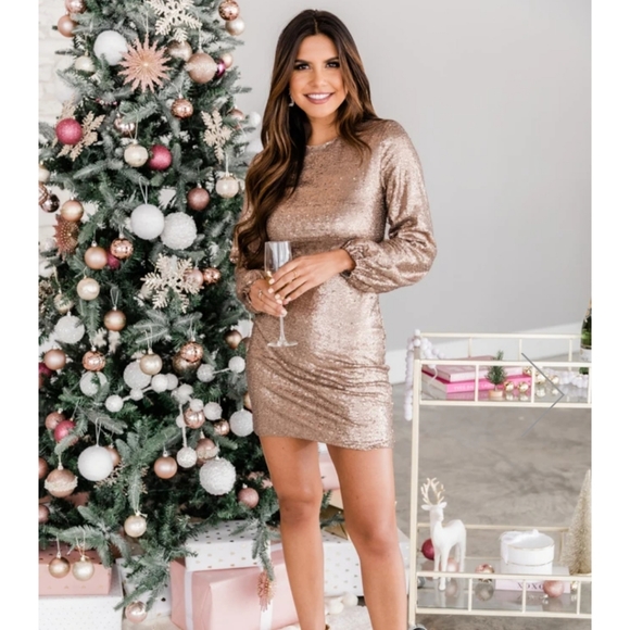 Graceful Simplicity Gold Sequin Dress - Picture 3 of 7